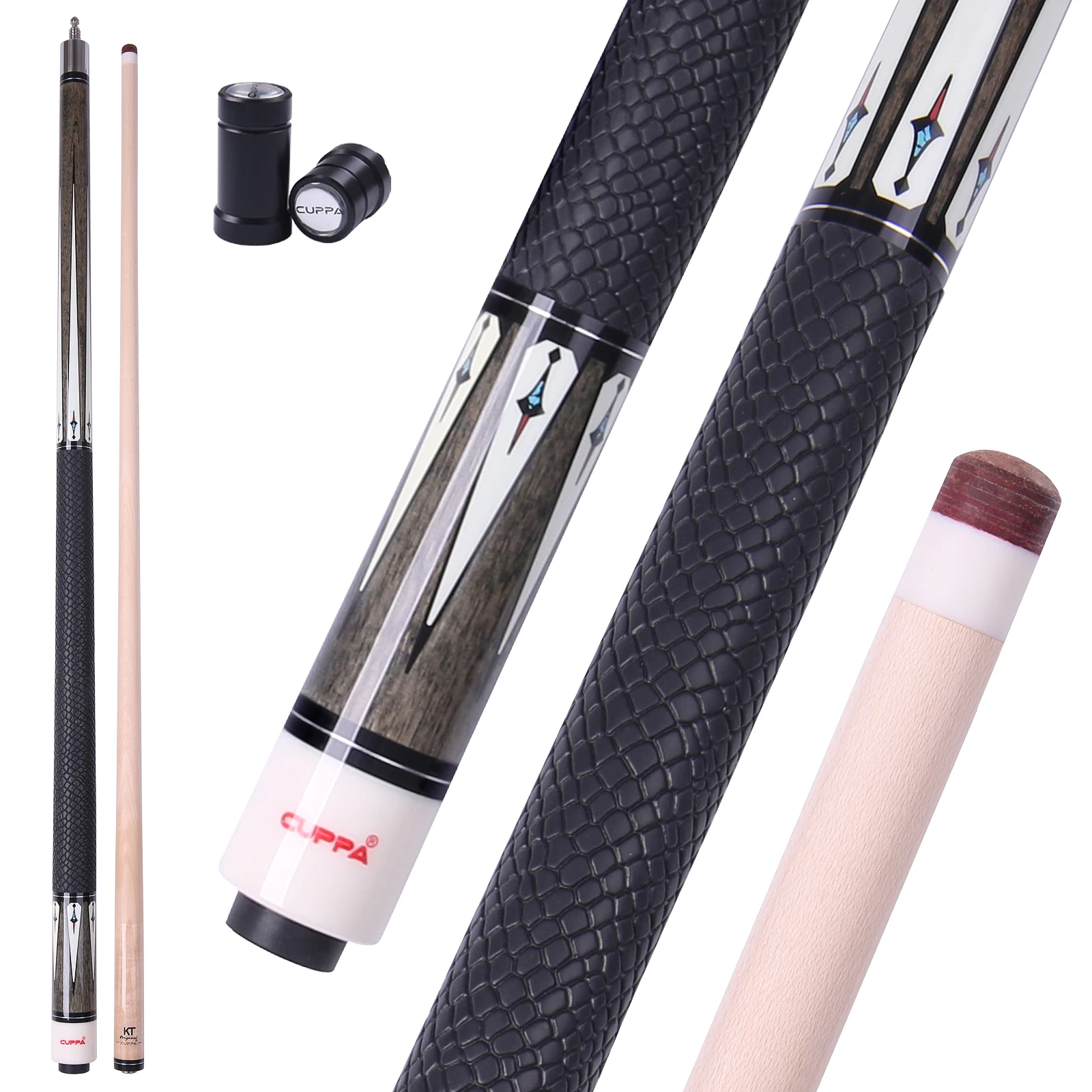 

CUPPA Wood Billiard Cue Stick 58 inch with Canadian Maple Shaft Wavy Joint Rubber Grip 12.75mm Tip for Beginner