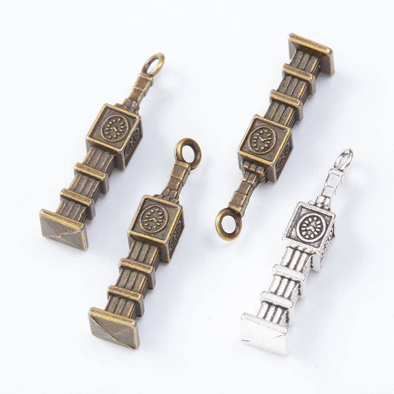 

50pcs/lot Mixed Antique Alloy Plain Clock Tower Pendant For Charm Making DIY Bracelets Necklace Accessories