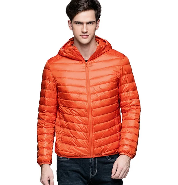 Chaqueta de plumón de pato para hombre, abrigo ultraligero y cálido con capucha, Parkas para exteriores, invierno y otoño