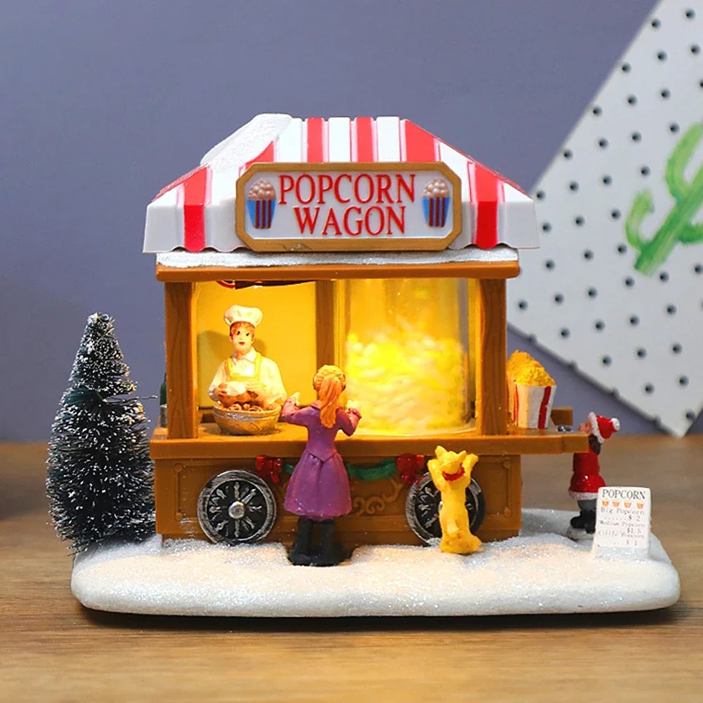 

Christmas LED Lighted Popcorn Wagon LED Popcorn Wagon Decoration Craft With Light For Village Home Table Display Christmas Decor