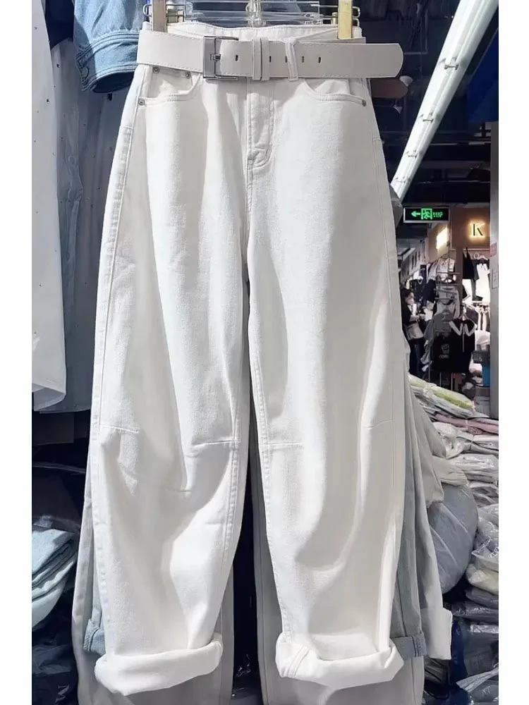 plus Size White Knife  Jeans Women's Thin Wide Leg Slimming Skinny Banana Pants High Waist Long Pants Denim Summer Wear