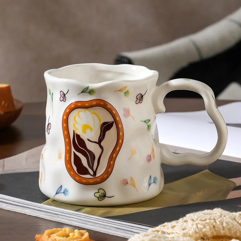 Dream flower bush hand-squeezed ceramic mug high value water cup design souvenir breakfast cup coffee cup