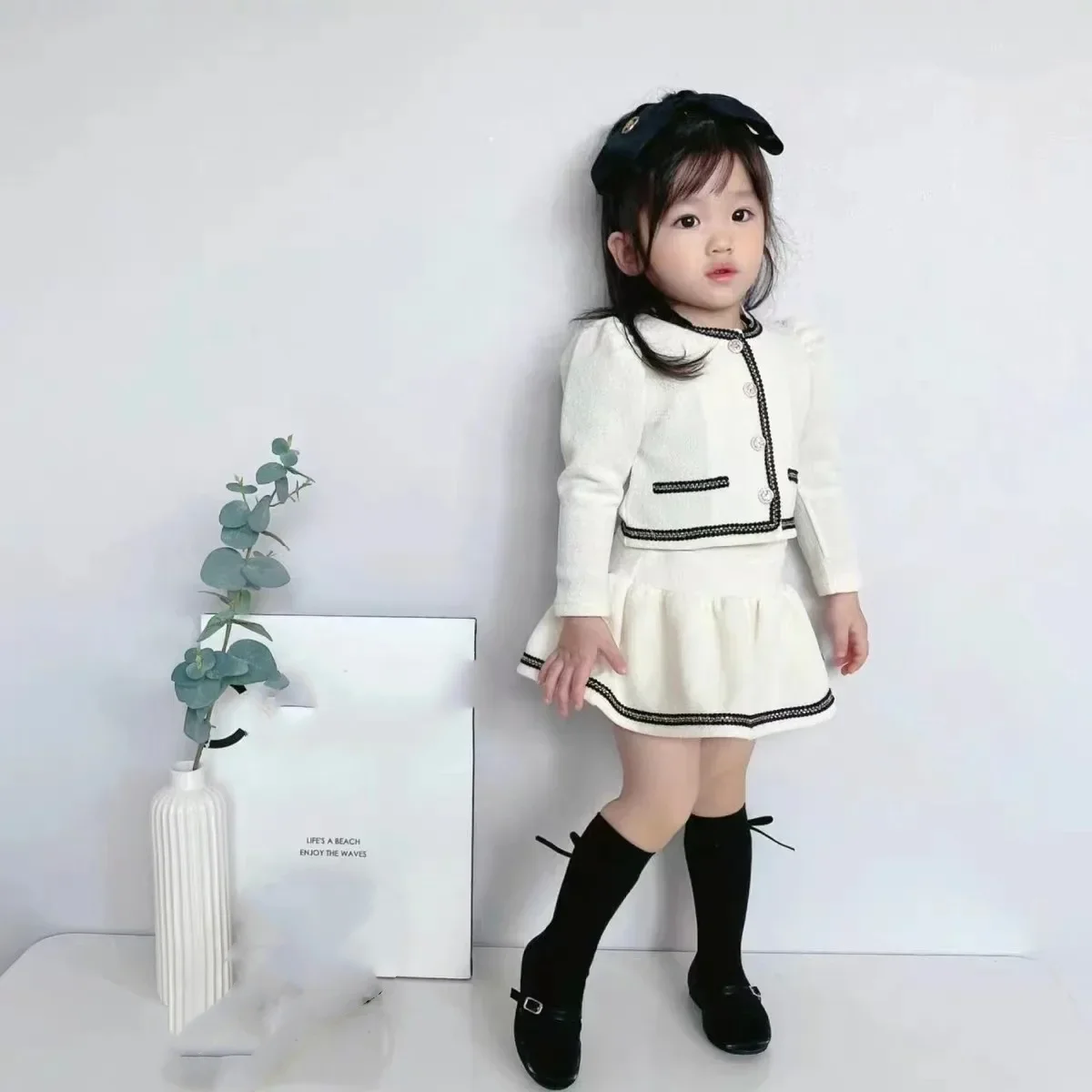 Baby Clothing Set 2024 Autumn New Small Fragrant Wind Girl's Suit Cardigan Coat+ Short Skirt Sweet Two Piece Suit