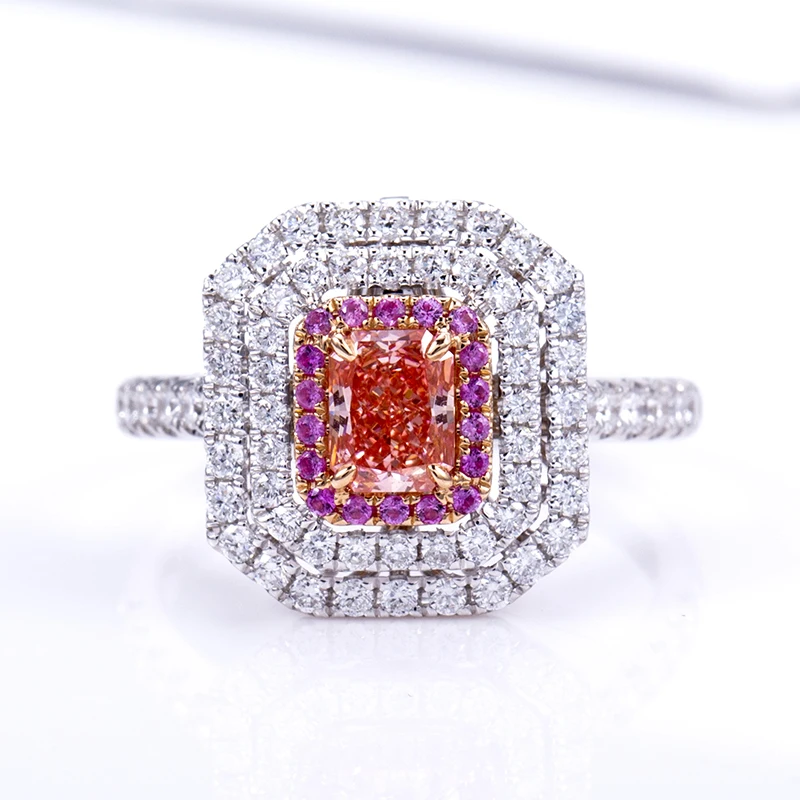 Mishang Jewelry 18K Pink Lab Diamond Radiant Cut White Gold Cushion Cut Lab Grown Diamond Engagement Ring Halo Ring  MSR-1487