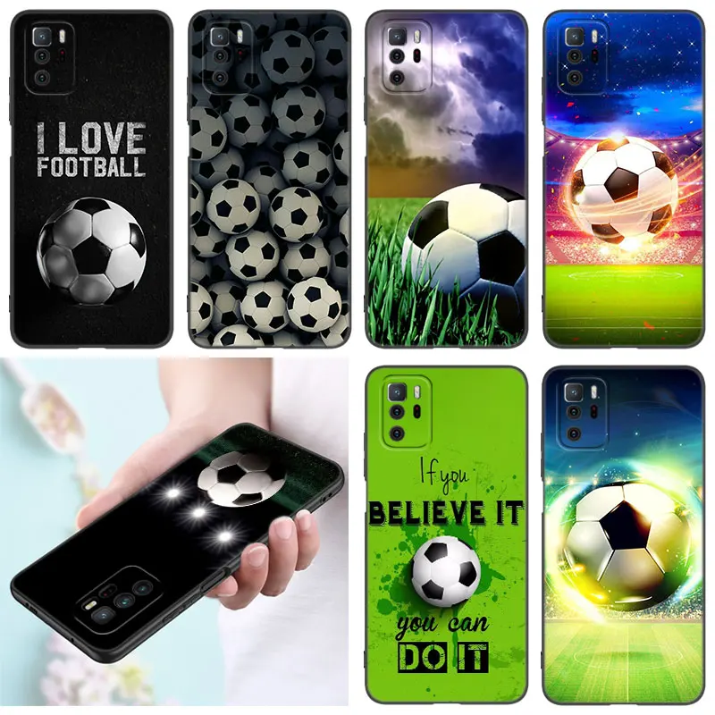 Fire Football Soccer Black Silicone Phone Case For Xiaomi Redmi Note 10 11 11S 12 13 Pro 4G Plus 11T 5G 10S 12S