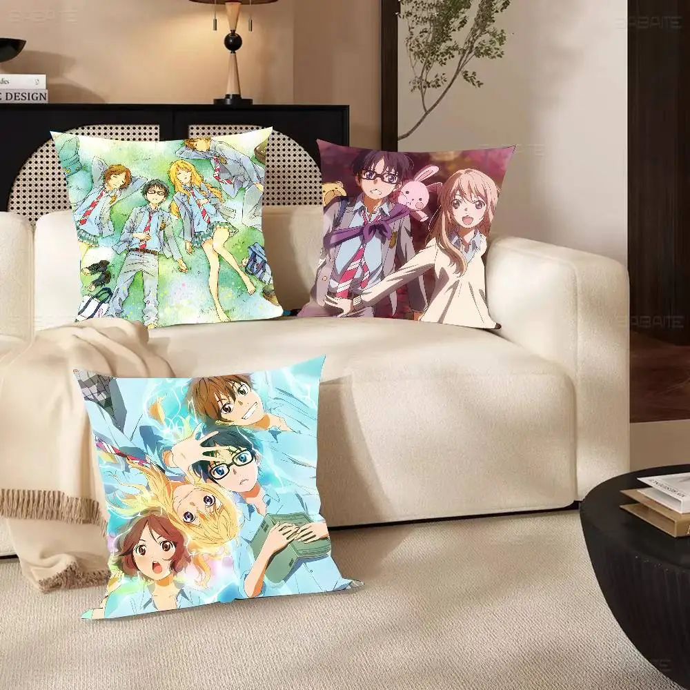 Your Lie In April Animation Pillow Case Fashion Square Pillowcase Bedroom Sofa Room Ins Decoration Leisure