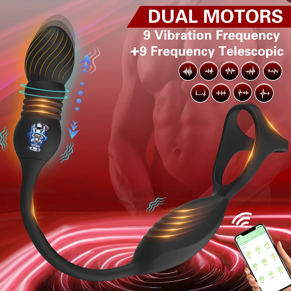 لاسلكي عن بعد تلسكوبي الشرج هزاز APP التحكم بعقب المكونات جهاز تدليك للبروستاتا مع حلقة القضيب العجان محفز AdultToy #4