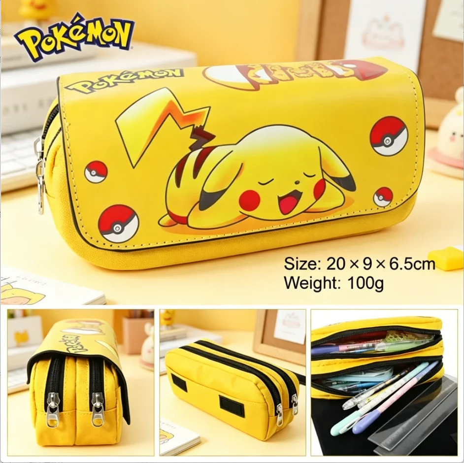 Precioso estuche para lápices de Anime Pokemon, estuche negro para bolígrafos con dibujos animados de Pikachu, suministros escolares, papelería, mochila escolar, regalos para estudiantes