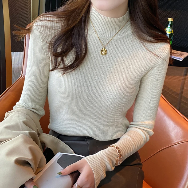 Half High Neck Knitted Sweater 2024 New Item Slimming Pullover Knitted Sweater Women\'s Autumn and Winter Inner Wear Sweater Tops