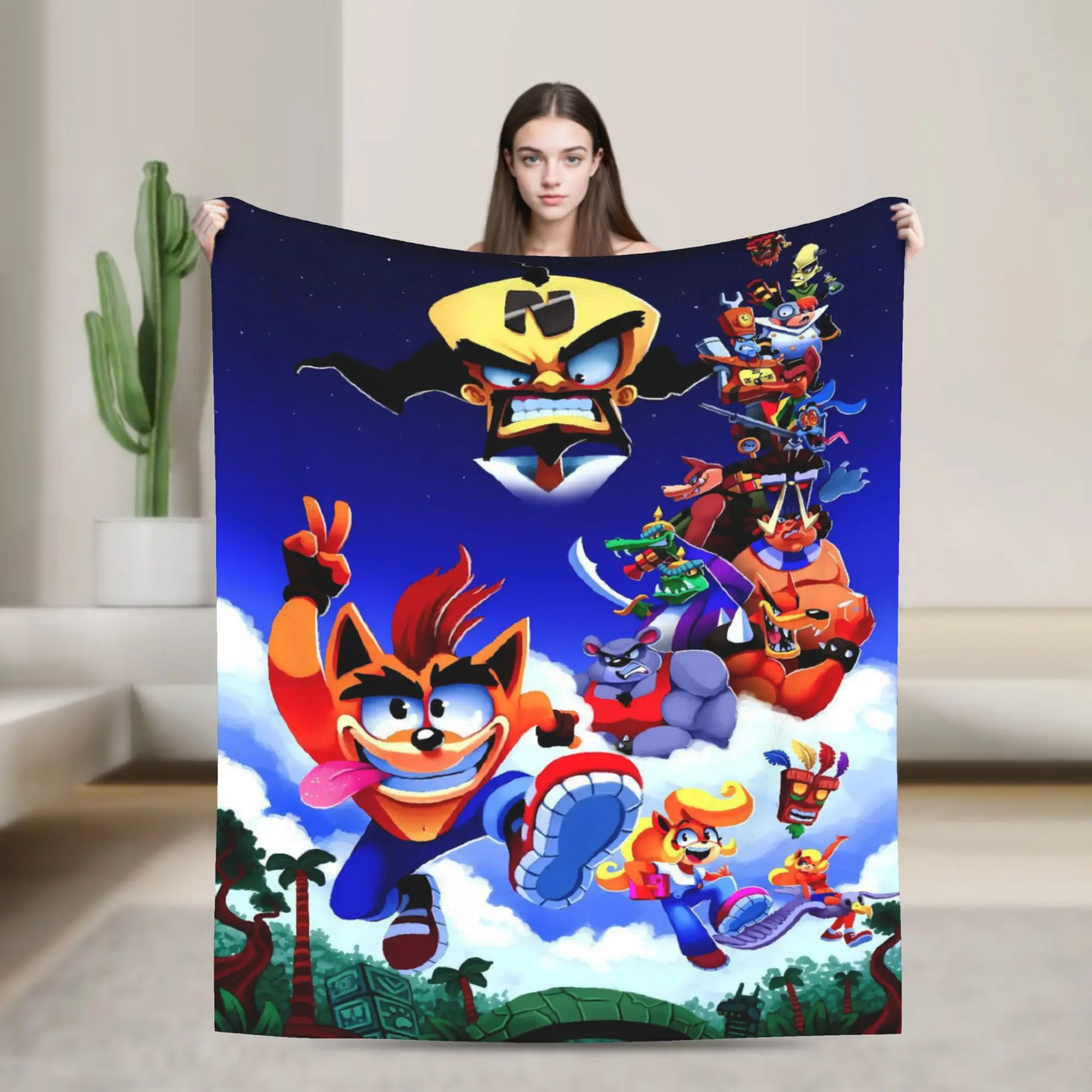 Crash Bandicoot Boss Battle Blanket Quality Warm Soft  Throw Blanket Winter Kids Adult Bedroom Novelty Bedspread