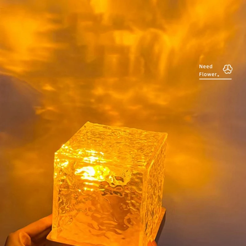 Lampada per proiettore con ondulazione dell'acqua dinamica 3D Luce notturna in cristallo a 16 colori con telecomando per camera da letto, soggiorno, studio durevole