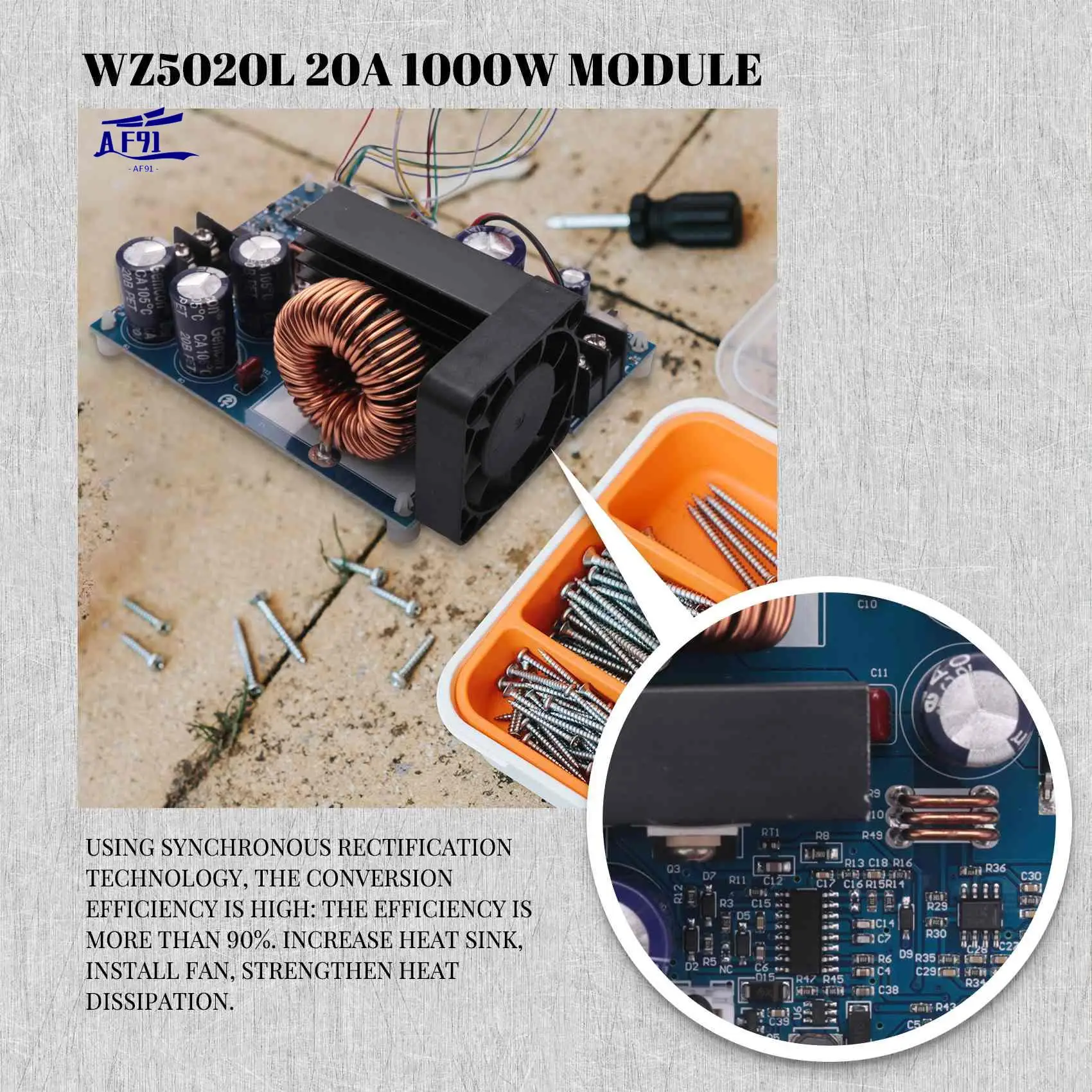 

AF91-WZ5020L 20A 1000W DC DC Buck Converter CC CV Step-Down Power Module Adjustable Voltage Regulated Power Supply