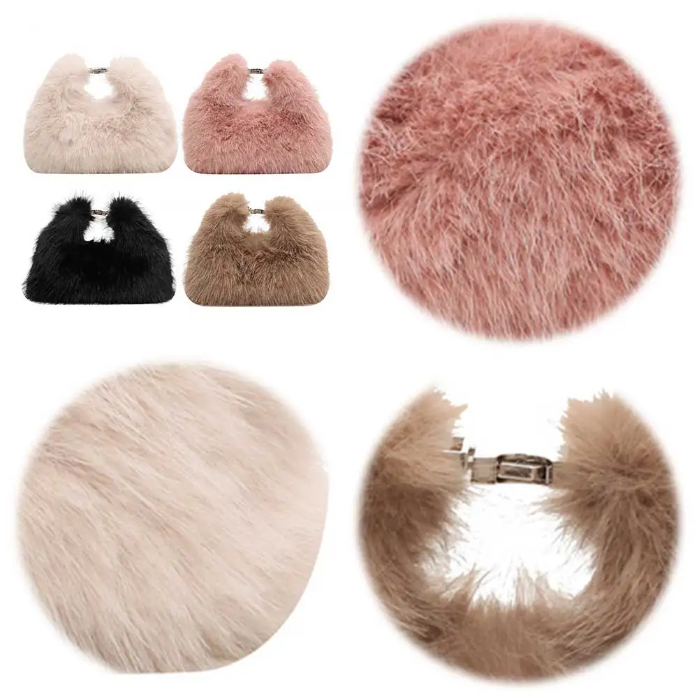 

Women Faux Fur Shoulder Bag Soft Plush Fluffy Crossbody Bag Adjustable Strap Clutch Purse Solid Color Hobo Bag for Travel Party