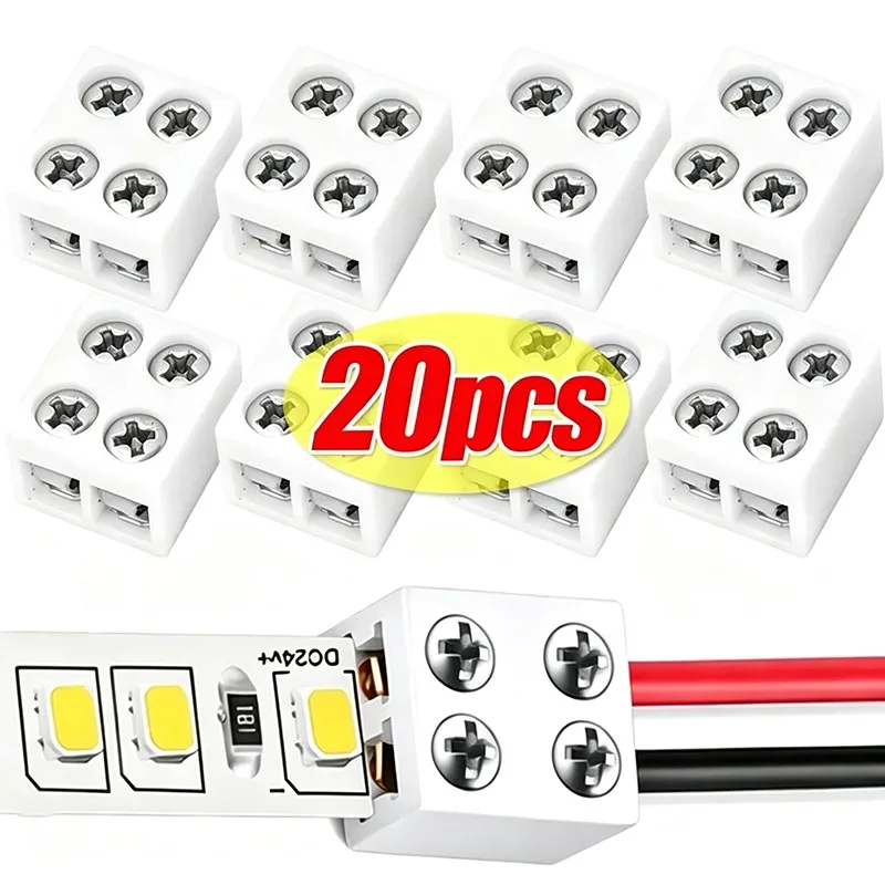 1-20PCS Screw In LED Strip Connectors 2Pin Solderless Wiring Connector Terminals Adapter For String Lights Quick Splice Plugs