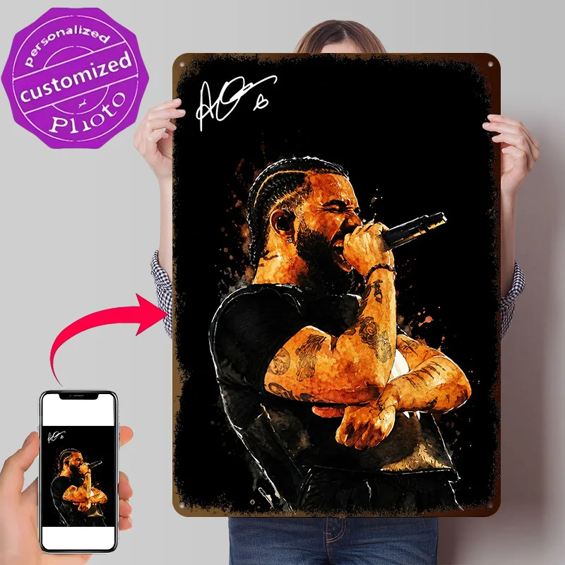 Drake Performing Live Poster Retro 3D Printed Metal Signs Customized Wall Hanging Gift for Decoration Living Room Accessories