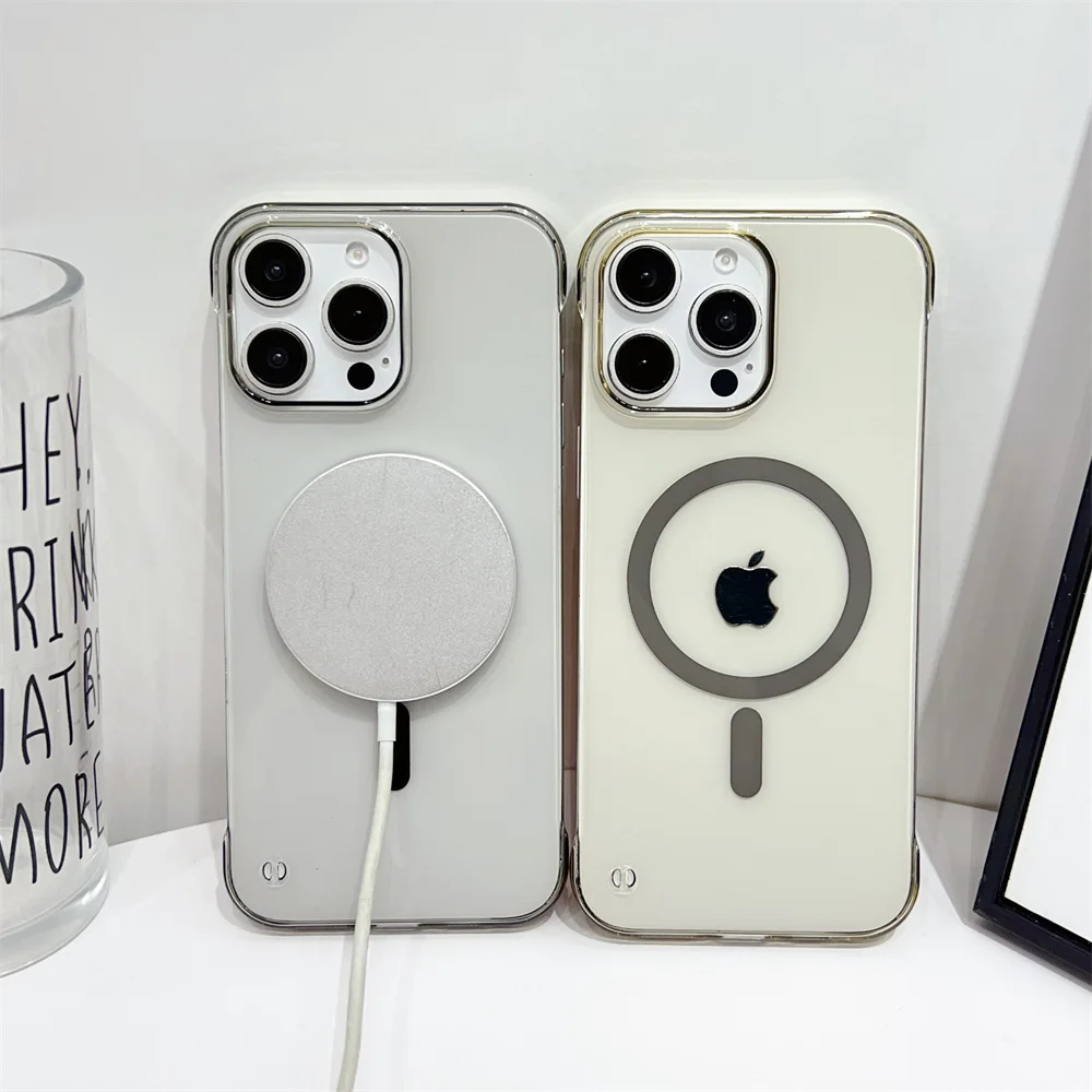 Ultradünne, transparente PC-Handyhülle für Magsafe, rahmenlos, für iPhone 18, 17, 15, 16 Plus, 12, 13, 14 Pro Max, kabelloses Laden, Hartschale – Detail 4