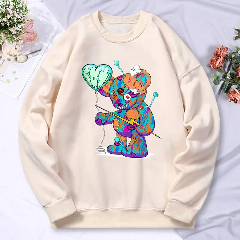 Puppet Bear With Balloon Printing Sweatshirt Womens Simple Soft Hoodie Street Warm Autumn Hoodies Fashion Casual Fleece Clothing