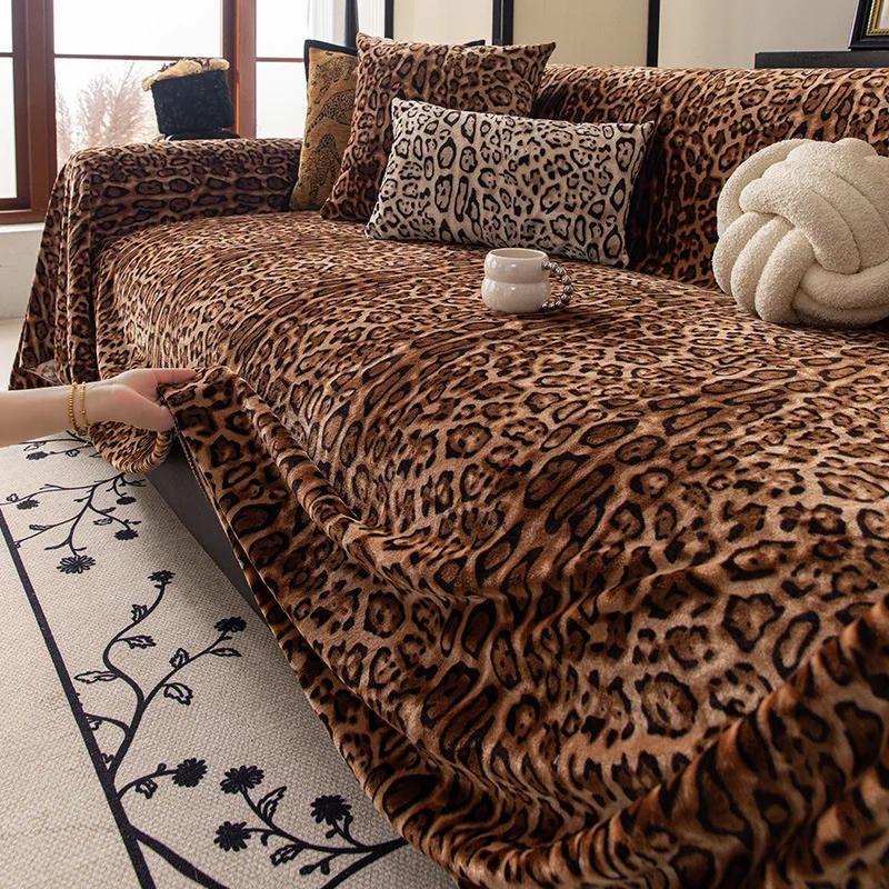 Flannel Color Block Sofa Throw Cover Wrinkle Resistant One‑Piece Full Wrap Sofa Slipcover Warmly Winter Livingroom Sofa Blanket