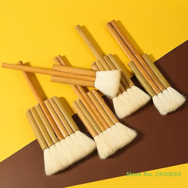 Flat Hake Brushes Soft Sheep Hair Paint Brush 3/4/5/6/7 Tube Artist Painting Bristles Wash Brush for Watercolor Pottery Ceramic