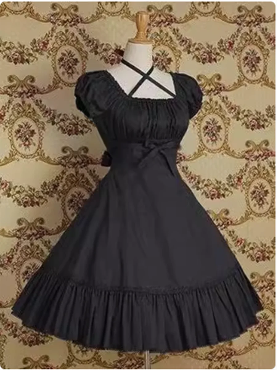 

Gothic Lolita dress Women Vintage Maid Summer Young Bow Back