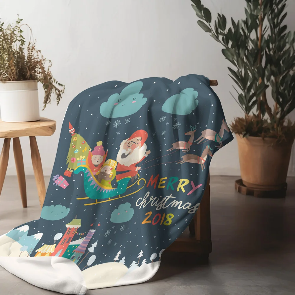 TU Festive Christmas Throw Blanket Cozy Flannel Fleece Soft Warm Winter Home Decor Gift Holiday Season Reindeer Santa Claus Merr