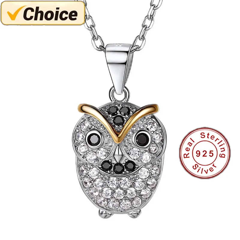 

Two-Tone 925 Sterling Silver & 18K Gold Plated Crystal CZ Owl Pendant Necklace Pet Lover Gift Women Statement Jewelry