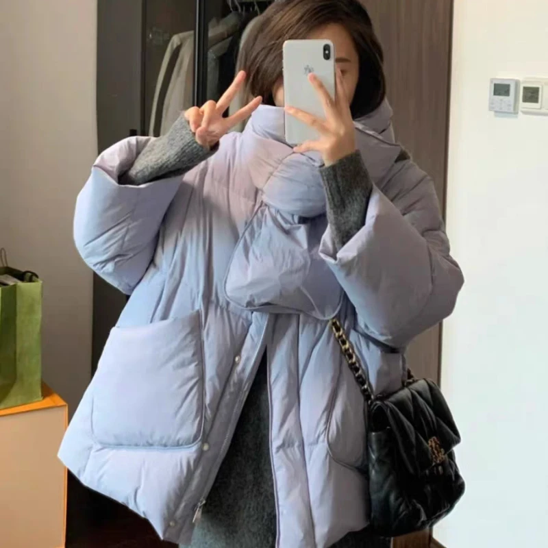 Duck Down Coat for Women, Loose Thick Parka, Large Size Coat, Round Neck, New Fashion, 2024