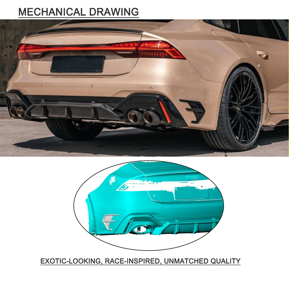 Car Rear Bumper Canards Splitters for Audi RS7 Sportback Hatchback 2020 2021 Back Flaps Air Vent Splitter Fins Real Carbon Fiber