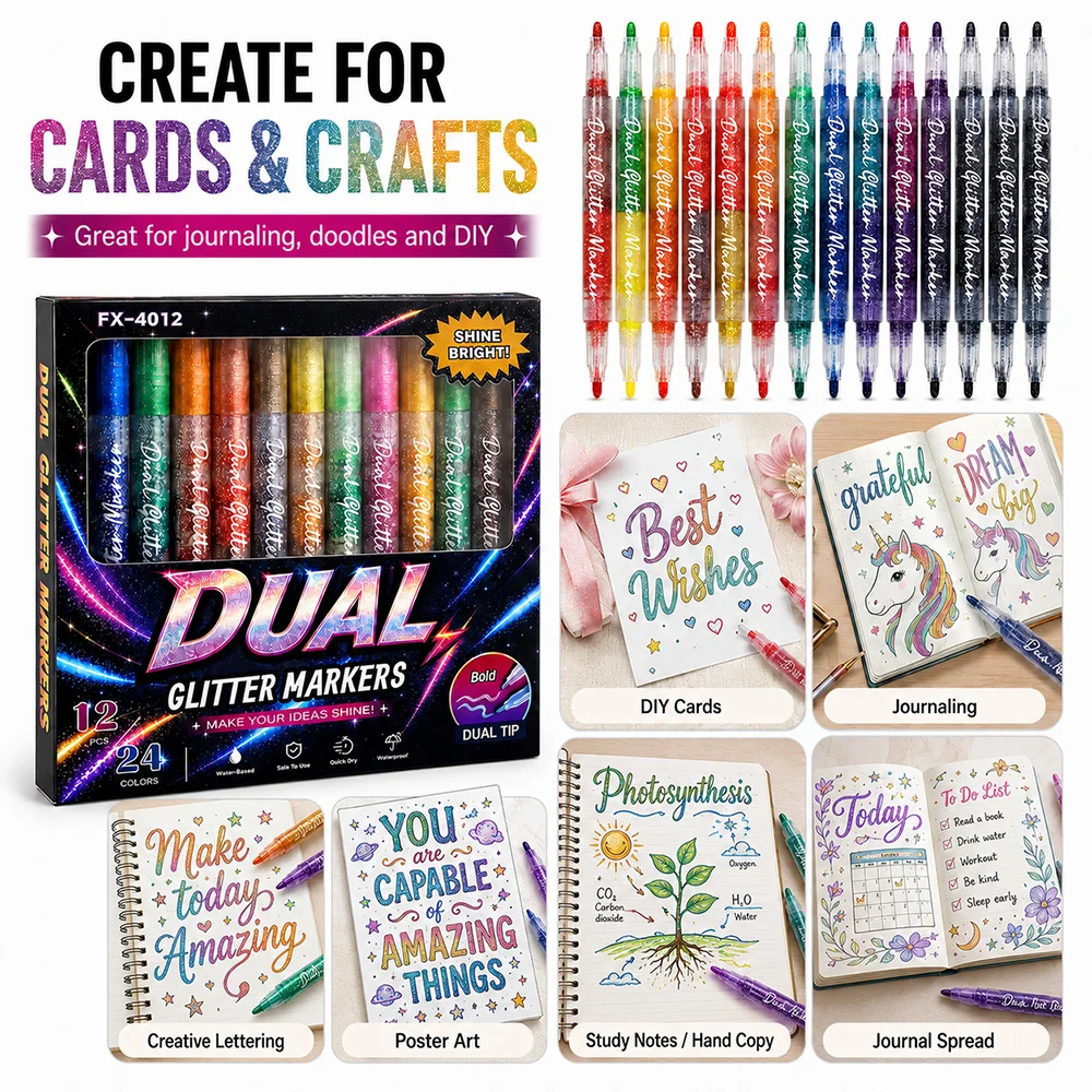 12Pcs Dual Tip Glitter Markers - đánh giá và giá Glitter Vinyl Roll