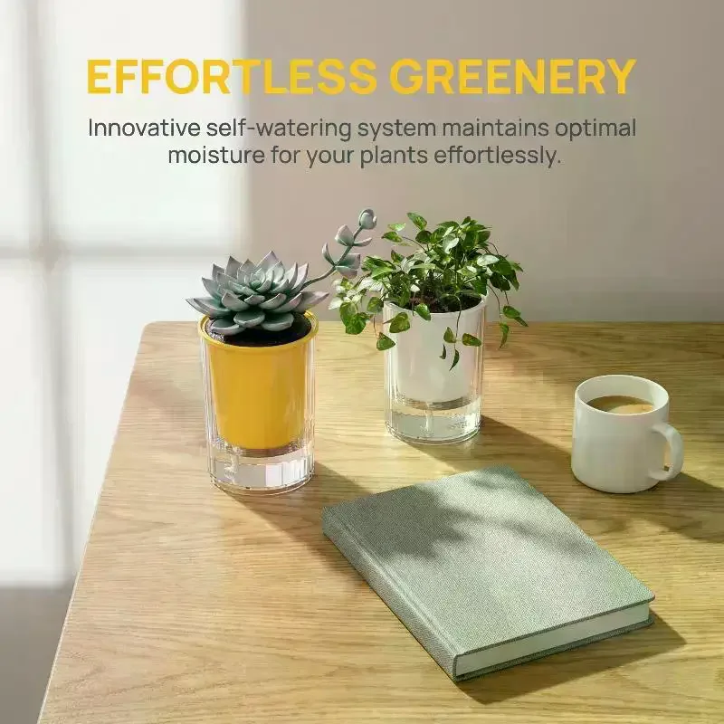 Self Watering Pot With Drainage Hole Hydroponic Plants Pot Deep Visible Reservoir Flower Planter With Wicking Rope