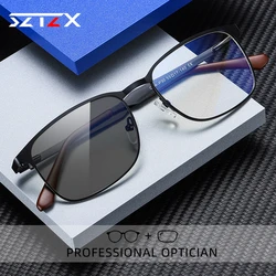 SZTZX Men Reading Glasses Anti Blue Light Myopia Glasses Prescription Customized Eyeglasses Photochromic Optical Sunglasses