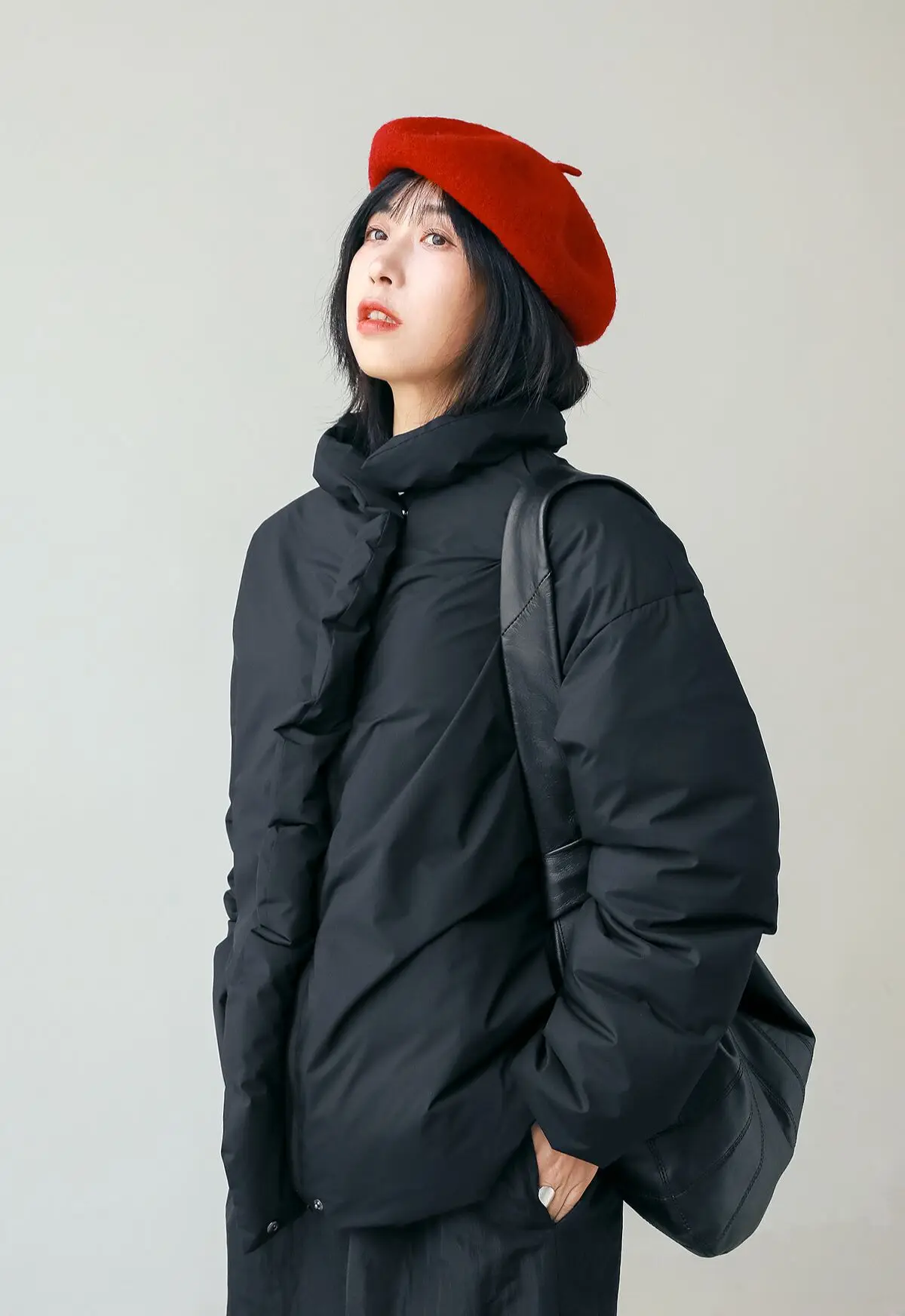 UMI MAO Dark Coat With Wooden Ear Edge Ruffle Collar Soft Lightweight Warm 90 White Duck Down Jacket Casacos Feminino