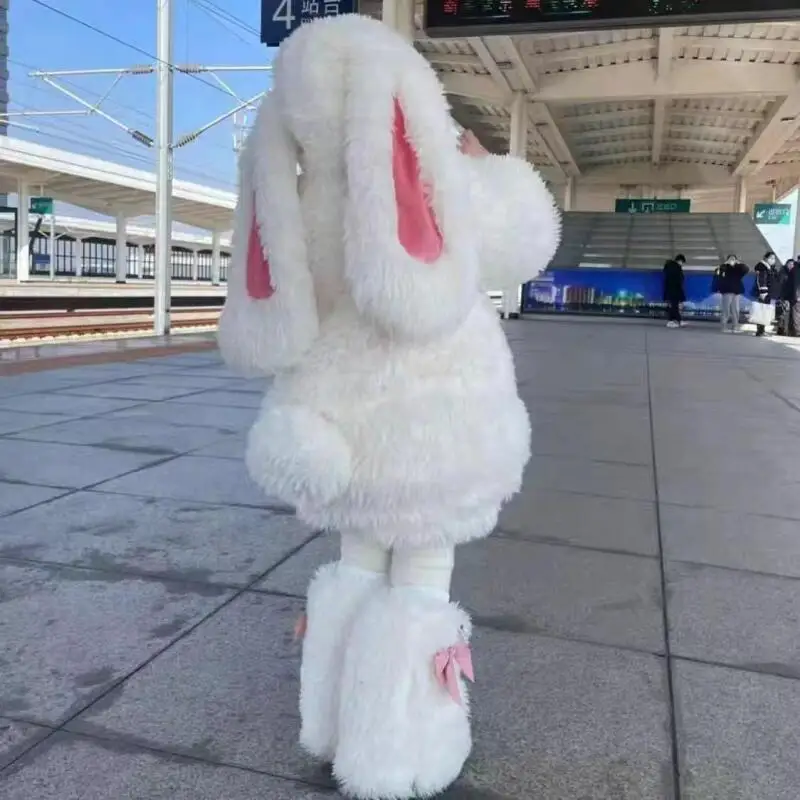 Cartoon Winter Girl Fluffy Sweater Suit Fleece-Lined Cute Rabbit Clothes Keep Warm Sweater Shorts Two-Piece Set Birthday Gift