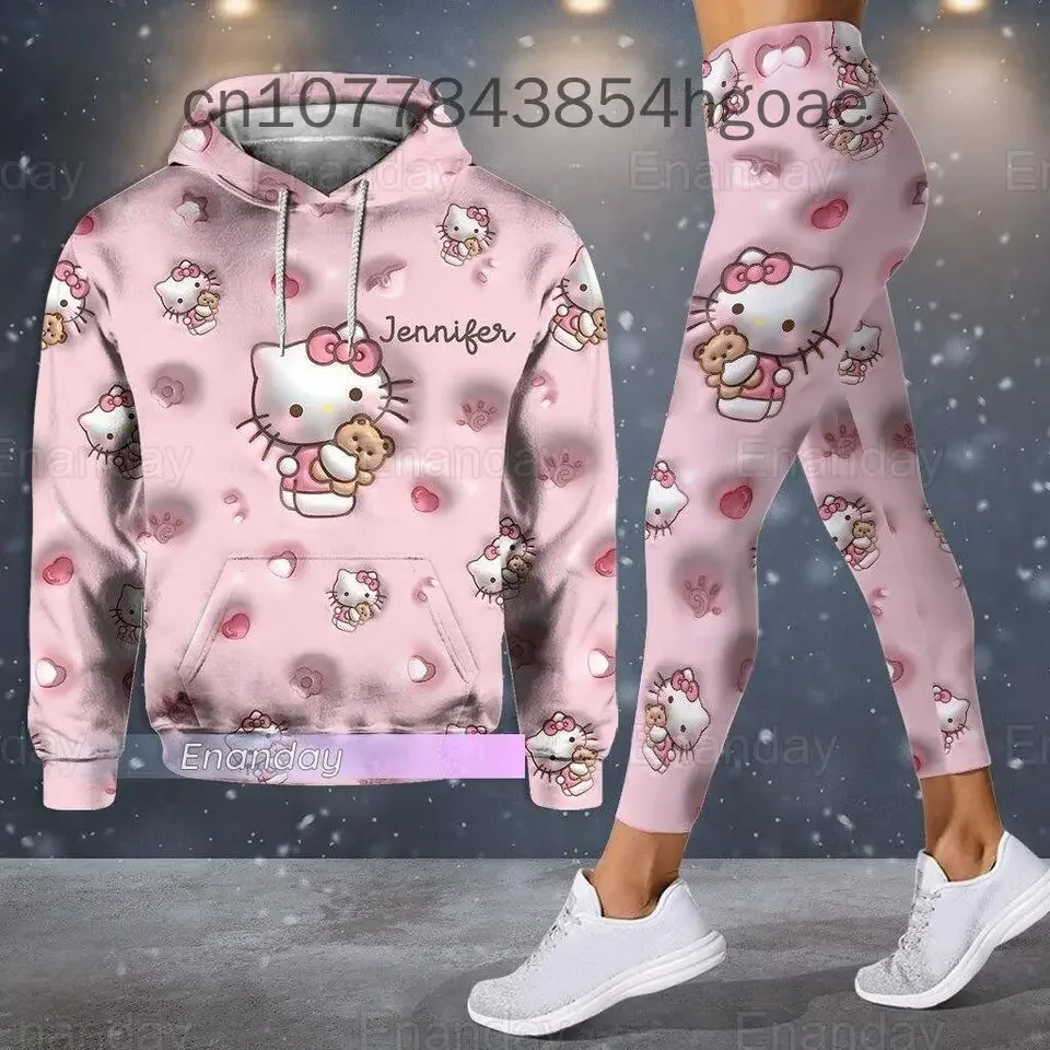 2024 New Hello Kitty Legging Hoodie Set Disney Yoga Pants Sweatpants Women's Disney Yoga Hoodie Leggings Fashion Tracksuit