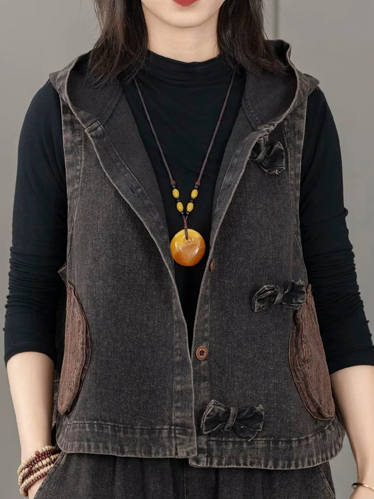 Max LuLu Fall Coats Women Leisure Loose Punk Waistcoats Vintage Embroidery Hooded Sleeveless Clothes Fashion Classic Denim Vests