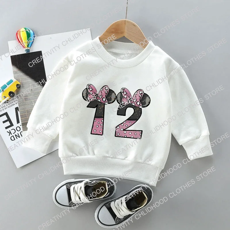 Sudadera de Minnie para niños, Ropa para Niñas, número 1-14, Kawaii, Disney, Pullover, moda, dibujos animados de Anime, Tops casuales para niños