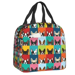 Boston Terrier Pop Art Pattern Portable Lunch Box Cartoon Dog Pattern Cooler Thermal Food Insulated Lunch Bag Kids Children