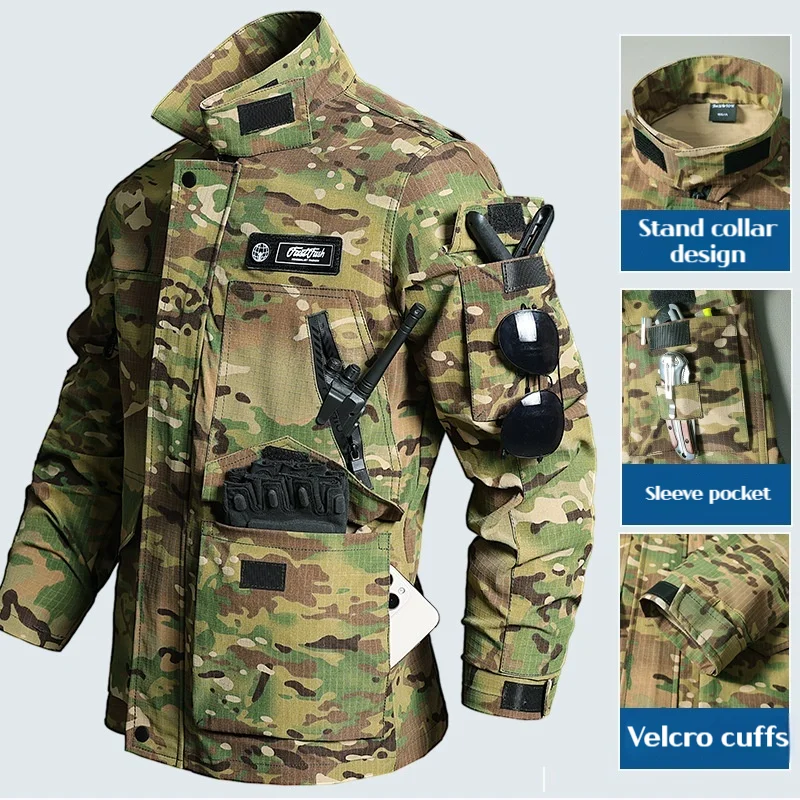 

New Men's Sets Men's Camouflage Work Suit 2-Piece Set Thickened Windproof Outdoor Labor Protection Uniform Men's Tracksuit Set