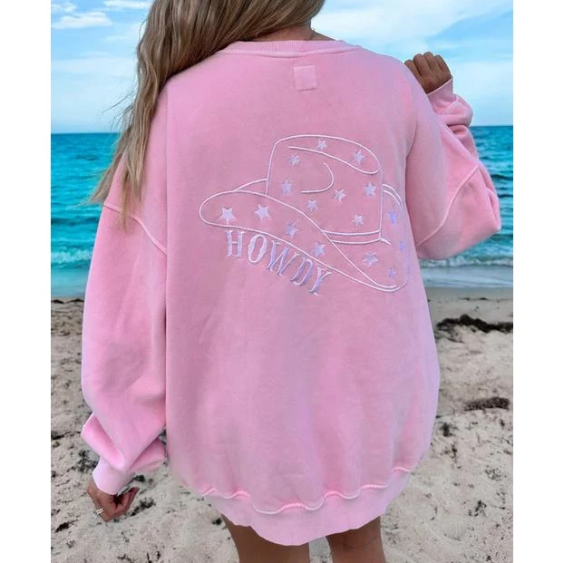 Colección básica 2025 Sudadera rosa bordada para mujer Sudaderas con capucha premium de color sólido suelto Ropa alternativa