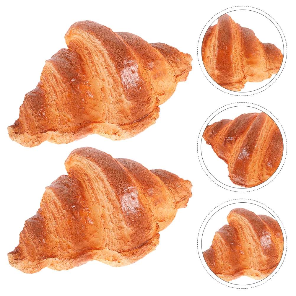 

2pcs Simulation Croissant Rolls Fake Bread Display Lifelike Pu Faux Croissant Realistic Artificial Food Decoration For Bakery