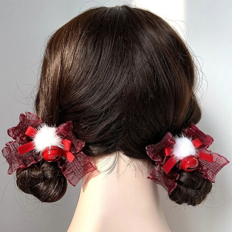 Red Bell Kawaii Christmas Hair Accessories Women Bow Japanese Cute Sweet Barrette Female Korean Princess Barrette New Year 2024