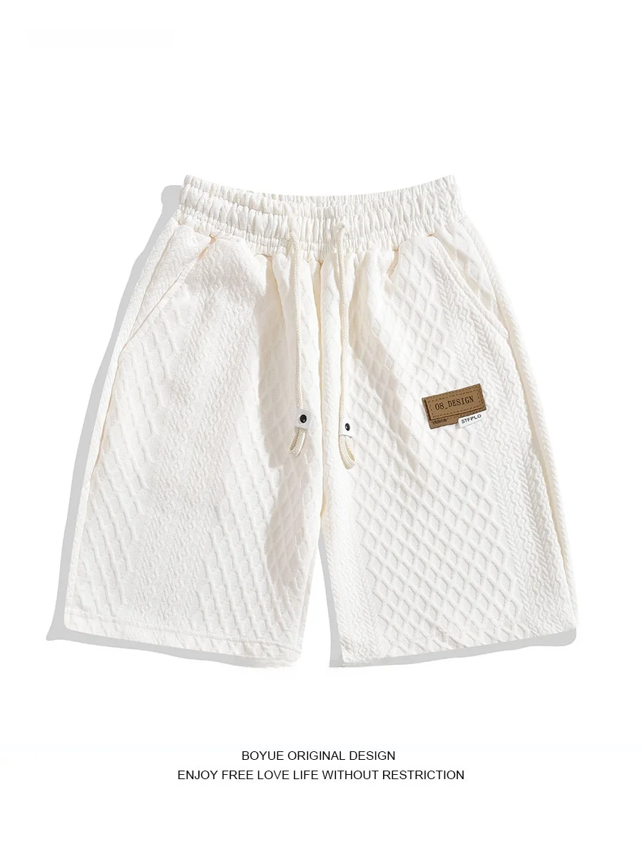 

Boyue Summer Trendy Texture Dstring orts Men's Casual Embroidery Design High-End Feeling Five-Quarter Pants Straight Leg