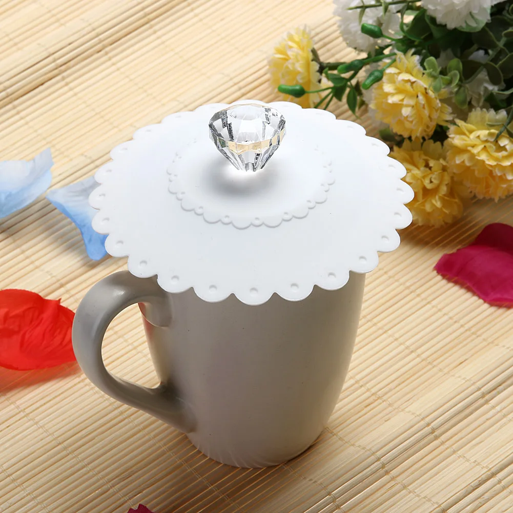 Dust-Proof Silicone Mug Covers Bright Color Drink Cup Lids Transparent Diamond with Flowers Pattern Cup Lids
