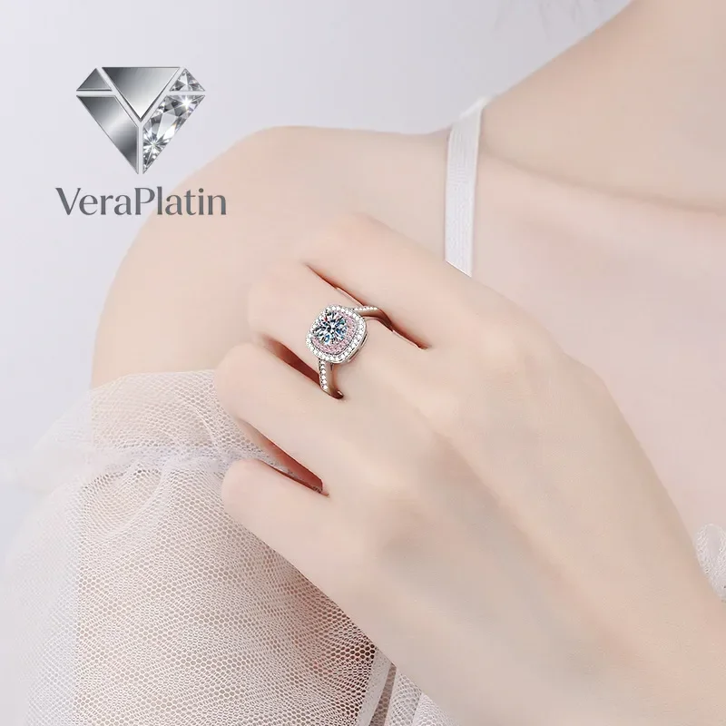 

ВераПлатин Женские обручальные кольца из белого золота 18 карат с муассанитом 1 карат, подарок на день рождения для девушки, подарок жене на День святого Валентина, PT950