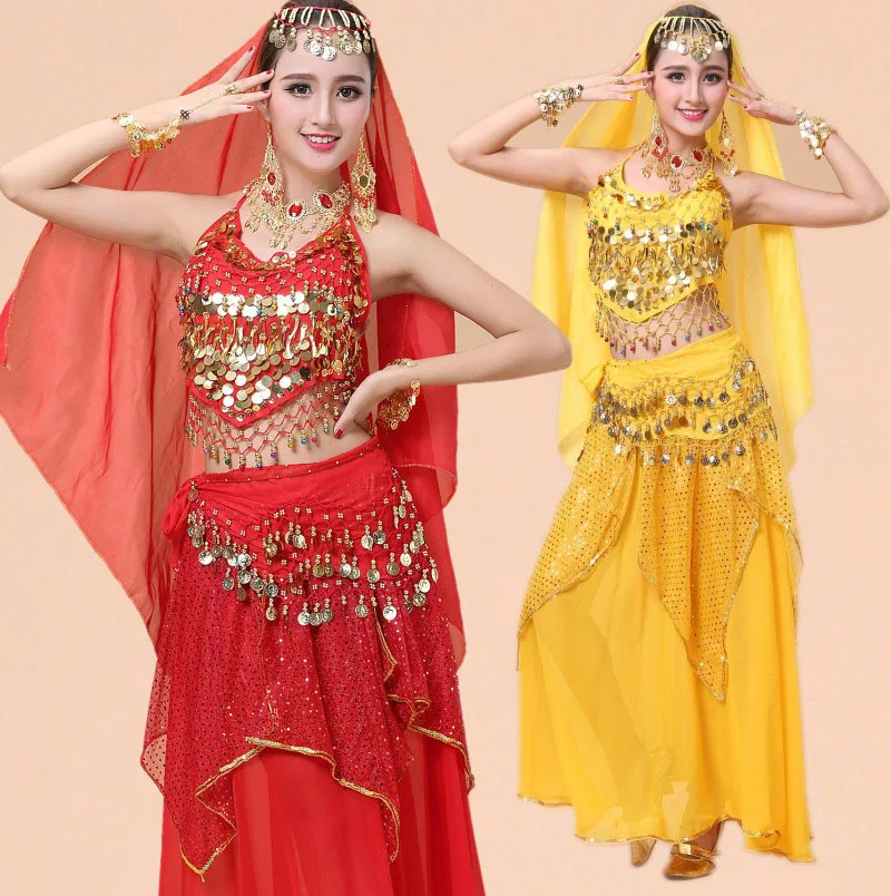 

Belly Dance Costume Set Bellydance Performance Gypsy Indian Dress Dancewear Coin Belly Dance Bollywood Dance Costumes