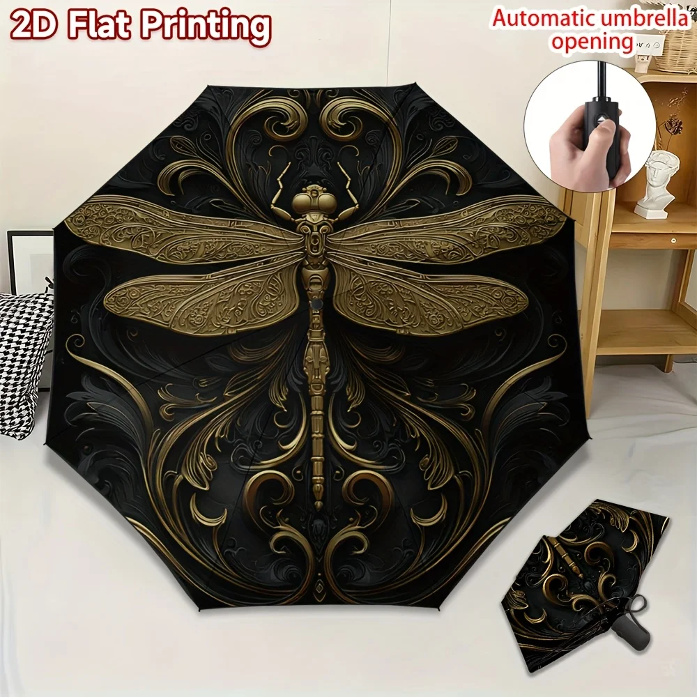 

Автоматический зонт с кнопкой открытия/закрытия одним нажатием, 1 шт. - Прочный компактный складной зонт с дизайном «Золотая стрекоза»