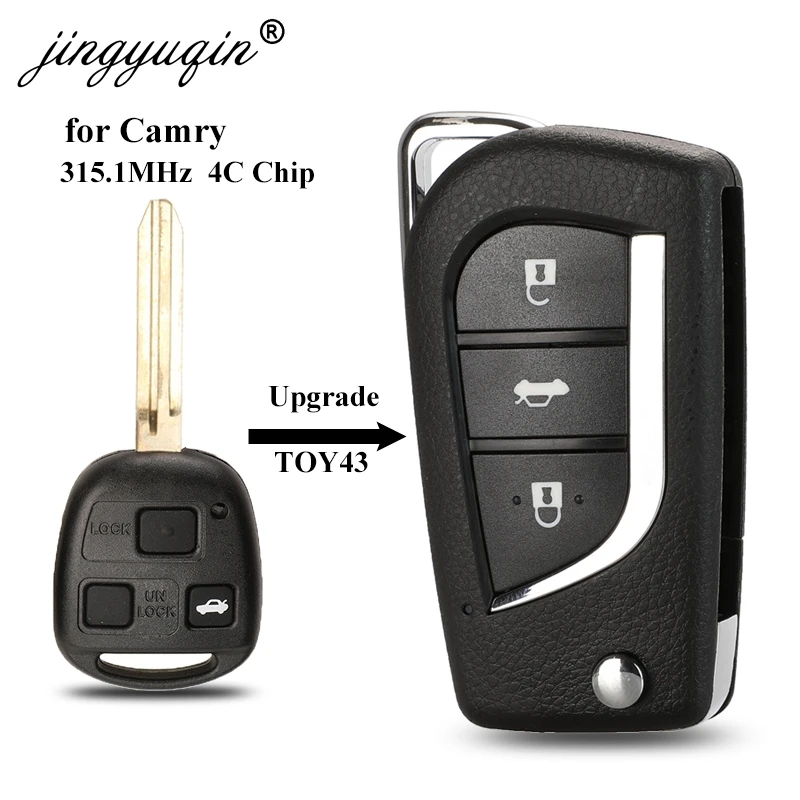 

jingyuqin Upgrade 2 Button/ 3B Remote Folding Key for Toyota Camry 315MHz 4C Modified Flip Keys Fob Control