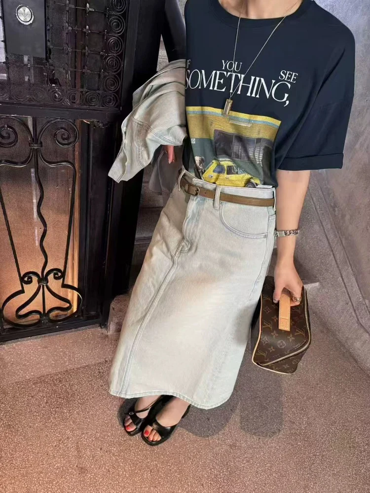 Retro Print Loose Fit ort Sve T-irt round Ne f Sve Summer Sweat Absorbing Women's Faion Casual Top