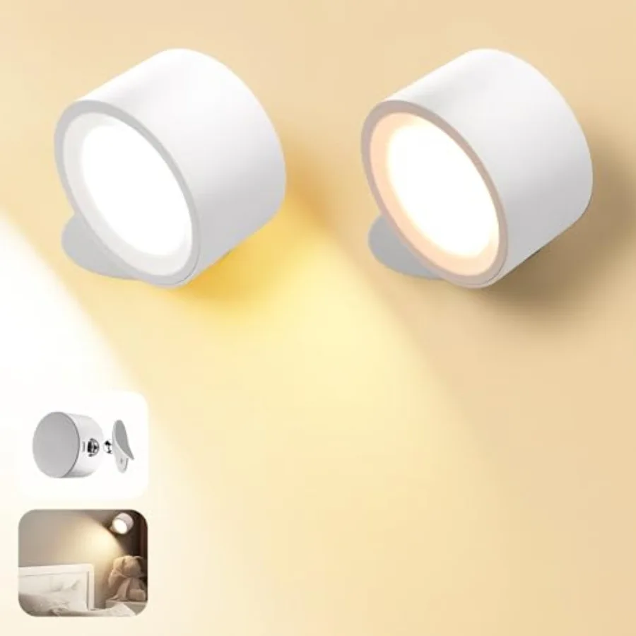 

Wall Mounted Lamp LED Wall Lights with Rechargeable Battery Operated, 3 Color Temperatures and 3 Brightness Levels 360°Rotate M