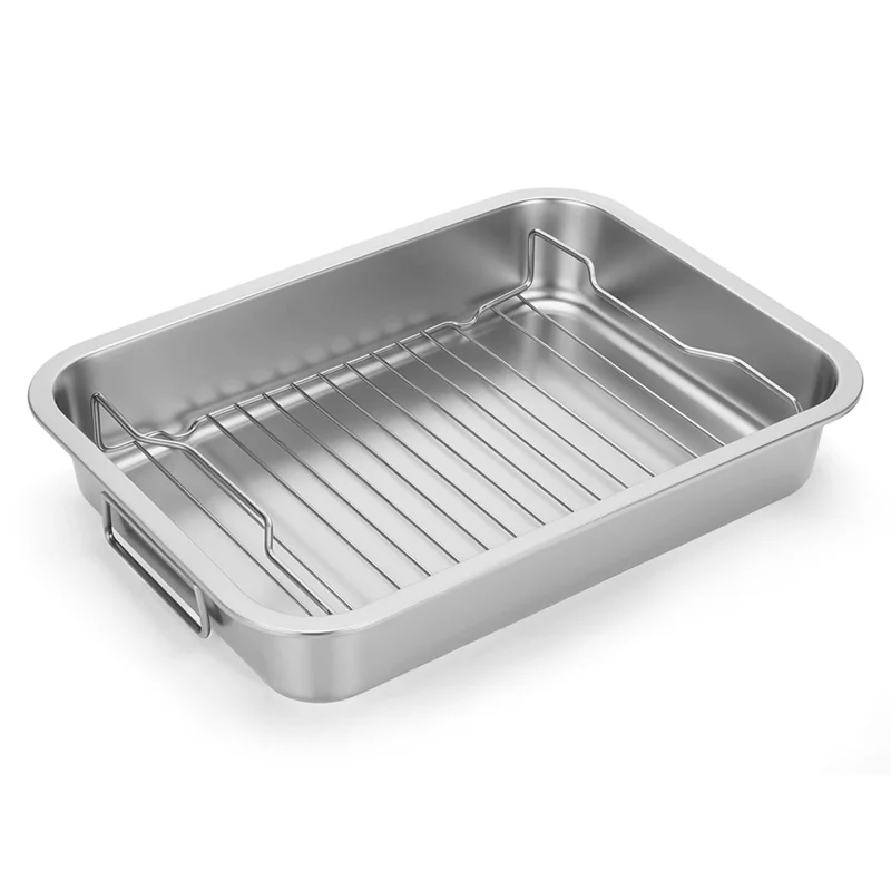 

M-Modern-For Oven Compatible Stainless Steel Roasting Pan- Heavy Duty Turkey Baking Broiler With Rack And Handle For Chicken